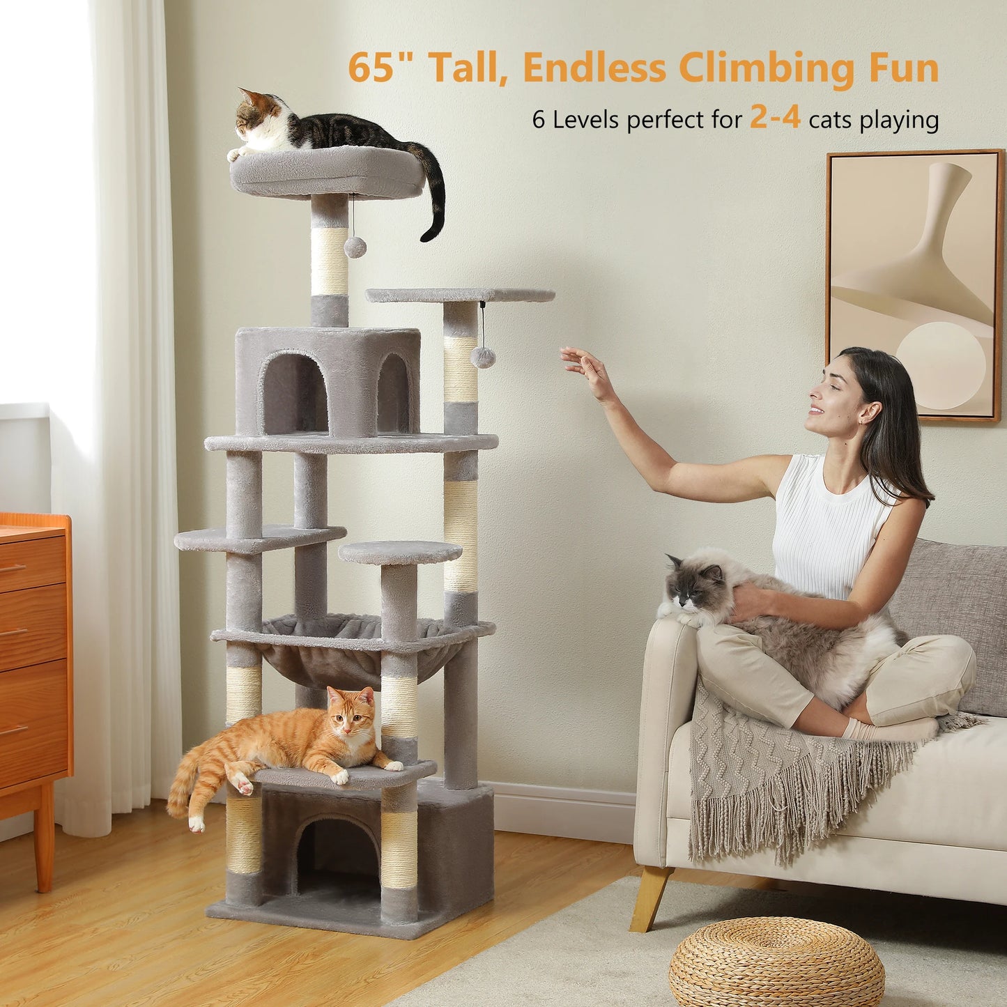 Large Cat Tree and Tower for Indoor Cats With Sisal-Covered Scratching Posts Spacious Hammock Padded Perches and Condos Cat Toys
