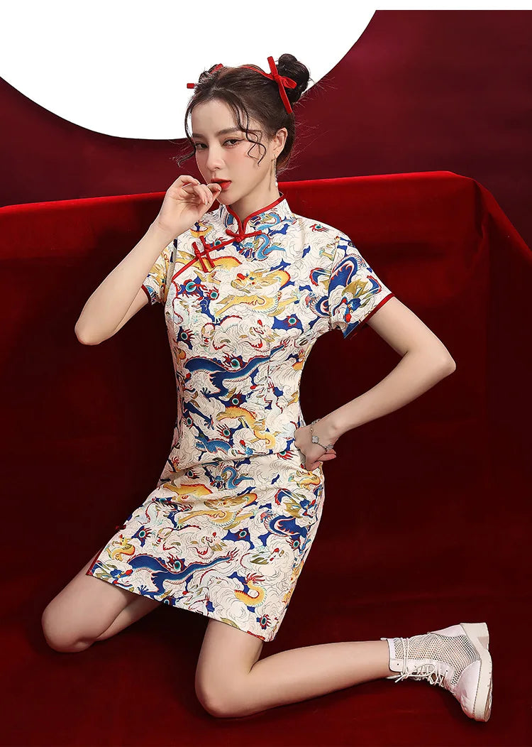 Chinese Dragon Pattern Vintage Improved Qipao Chinese Traditional Dress Niche Design Chinese Dress ципао Vestidos Para Mujer