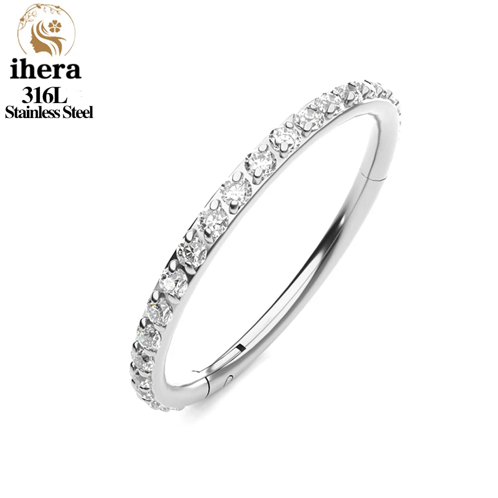 1/10/50PCS Stainless Steel Zircon Hinged Segment Nose Septum Clicker Ring Round Earrings Hoops Ear Tragus Helix Piercing Jewelry