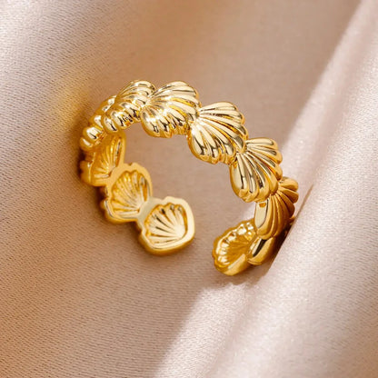 316L Stainless Steel Shell Rings for Women Adjustable Gold Color Little Star Open Rings Female Jewelry Weddings Gifts New Trendy