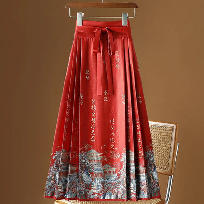 Vintage Maxi Chinese Style Horse Face Skirts for Women Saia One-piece Long Hanfu Pleated Skirt Woman Clothing Faldas Harajuku