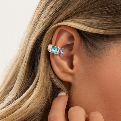 Light Luxury Colorful  Acrylic Diamond Clip Earrings for Women Trendy C-shaped Geometric Fake Piercing Ear Cuff Jewelry Accessor