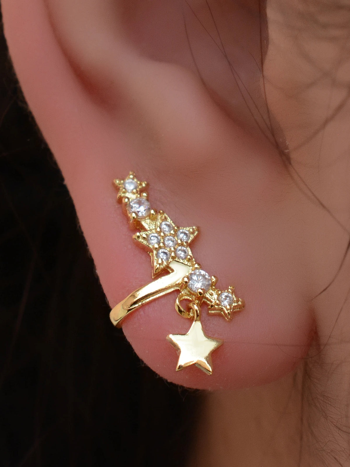 1Pc Fashion Geometry Crystal CZ  Leaf Clip Earring For Women Without Piercing Punk Vintage Star Ear Cuff Wrap Adjustable Jewelry