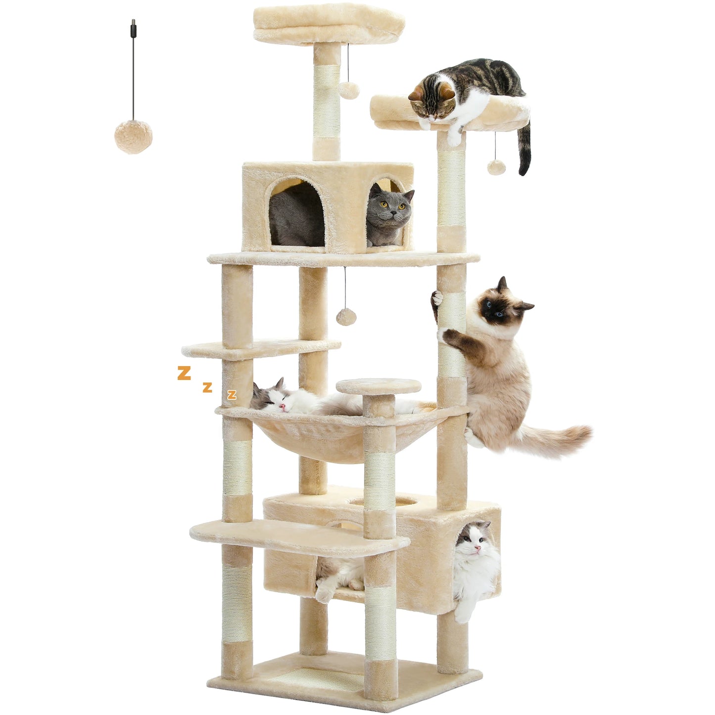 Large Cat Tree and Tower for Indoor Cats With Sisal-Covered Scratching Posts Spacious Hammock Padded Perches and Condos Cat Toys