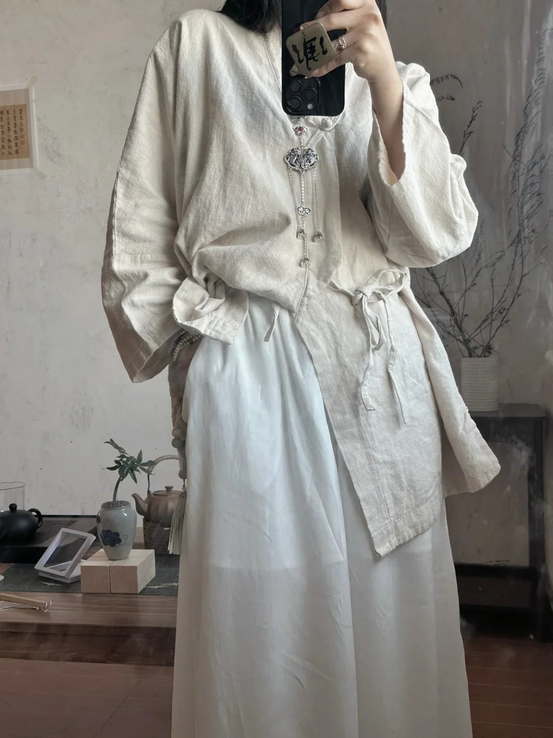 Chinese Style Diagonal Closure Zen Womens Tops Fashion Cotton Linen Asymmetrical Placket Blouse Women Loose Fit Clothes