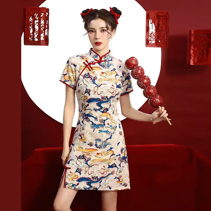 Chinese Dragon Pattern Vintage Improved Qipao Chinese Traditional Dress Niche Design Chinese Dress ципао Vestidos Para Mujer