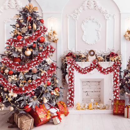 2M Christmas Snowflake Tinsel Garland Xmas Tree Decoration Christmas Metallic Twist Garland Ceiling Hanging New Year Party Decor