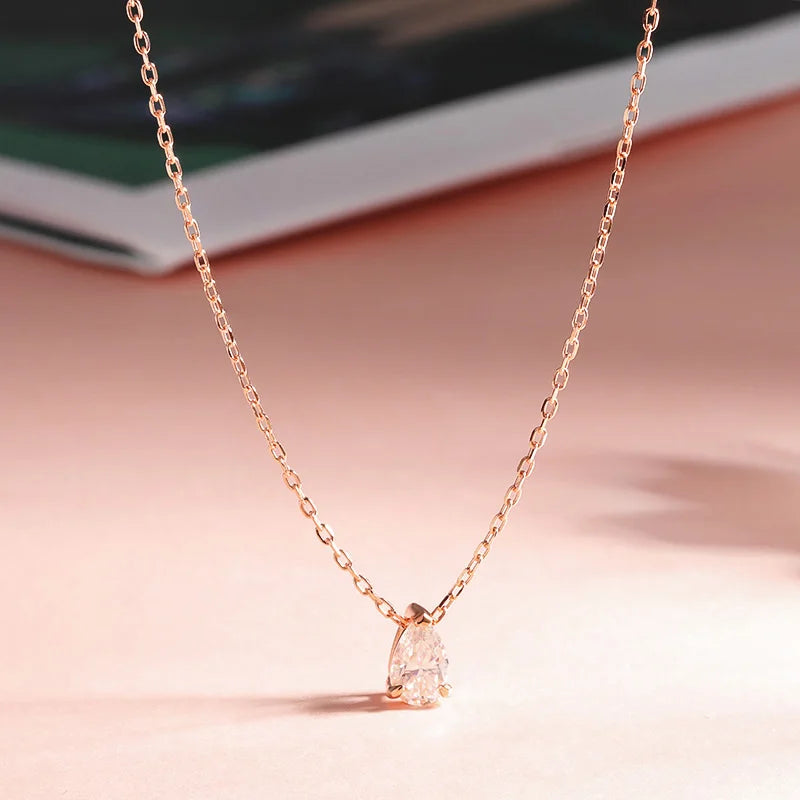 Smyoue Certified 1CT 2CT Pear Cut D VVS1 Moissanite Necklace for Women 18k Gold Plated Jewelry 100%  Sterling Silver 925 Pendant