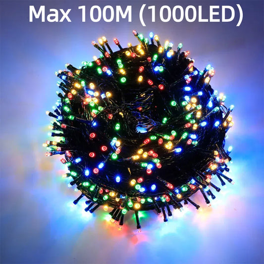 Christmas Halloween Decor LED String Lights 100M Available Multicolor With 8 Modes Waterproof For Outdoor Garden House Yard Lawn