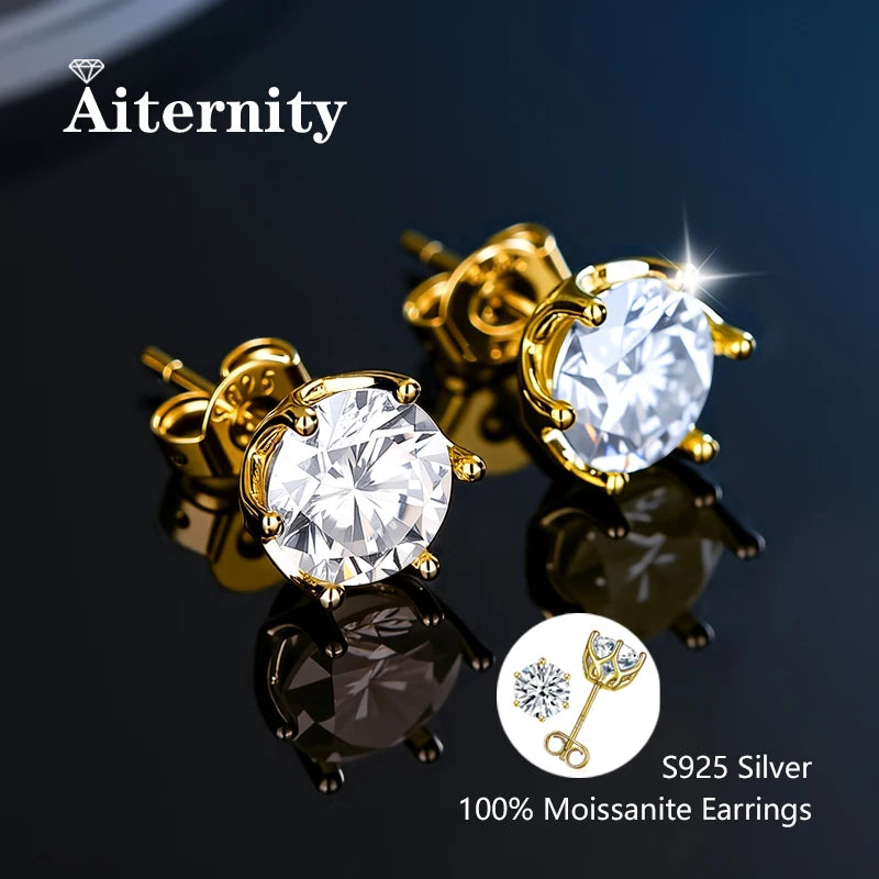 Moissanite Earrings for Women Pass Diamond Test Pen 100%  With Certificate Ear Studs 925 Sterling Silver Fine Jewelry