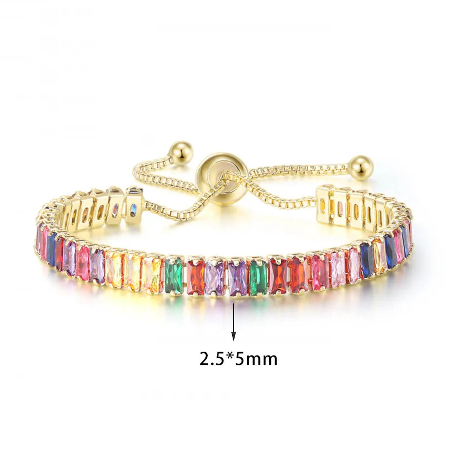 Adjustable Multicolor Tennis Bracelets for Women Ladies Wedding Rainbow Colorful Zircon Charm Bracelet Hand Chain Jewelry DZH043