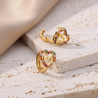 Hollow Zircon Heart Earrings For Women Stainless Steel Gold Color Heart Earring Luxury Wedding Couple Jewelry Gift Free Shipping