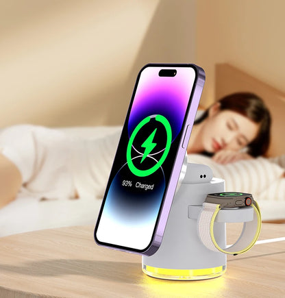 4 in 1 QI2 Wireless Charger Fast Charging Dock Stand Night Light For Magsafe iPhone 16 15 14 Pro Max Airpods Pro 2-8 Apple Watch