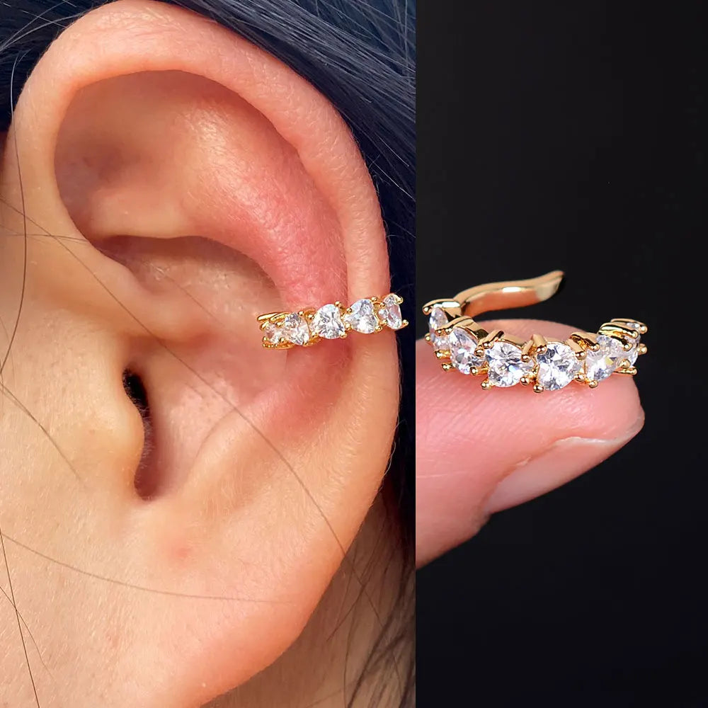 1Pc Fashion Geometry Crystal CZ  Leaf Clip Earring For Women Without Piercing Punk Vintage Star Ear Cuff Wrap Adjustable Jewelry