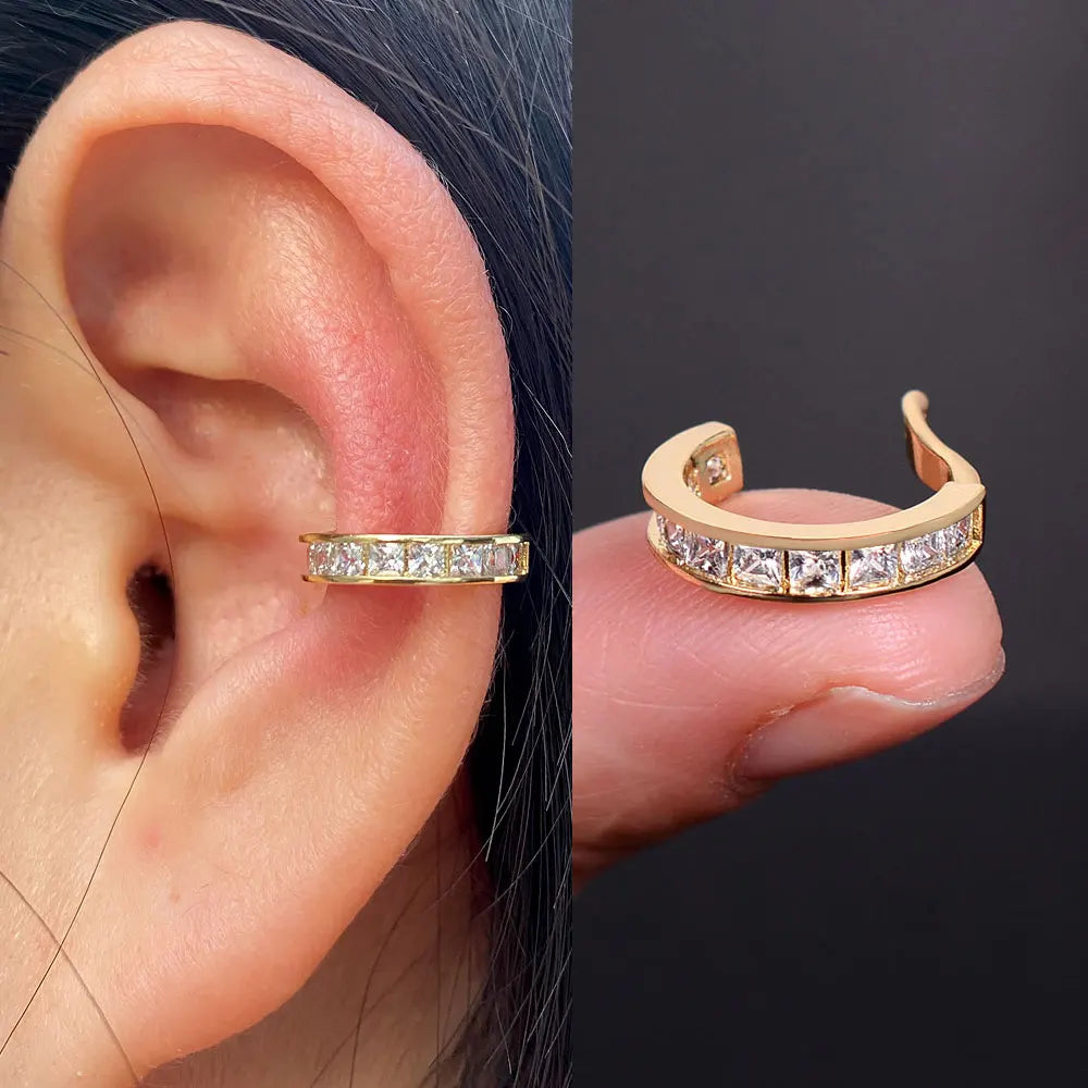 1Pc Fashion Geometry Crystal CZ  Leaf Clip Earring For Women Without Piercing Punk Vintage Star Ear Cuff Wrap Adjustable Jewelry