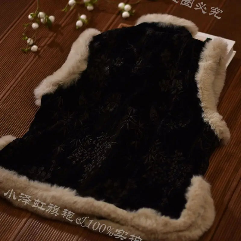 New Chinese Vest Chinese Style Tang Suit Retro Black Plus Velvet Sleeveless Chinese Jacket Horse Clip Winter Cardigan Women