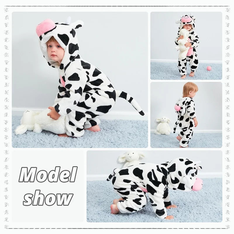MICHLEY Carniva Baby Rompers Winter Clothes Flannel Hooded Bodysuits Pajamas Animals Overall Jumpsuit For Girls Boys Kids