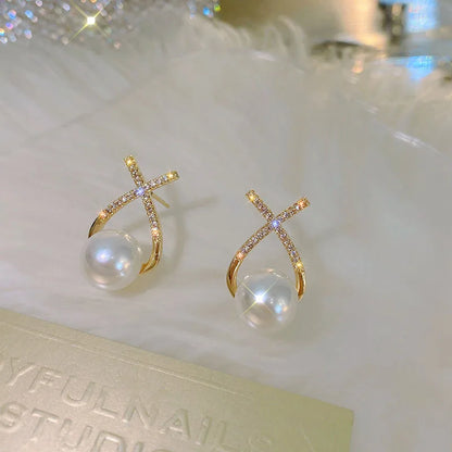 New Trend Simulation Pearl Long Earrings Women's Flower Rhinestone Wedding Pendant Earrings Fashion Korean Jewelry Earrings