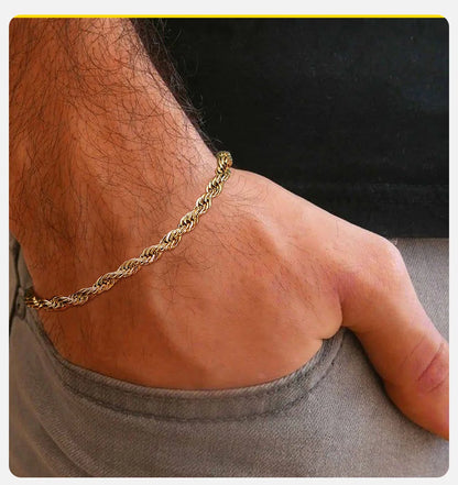Unisex Rope Chain Bracelets for Men Women, Stainless Steel Twisted Links Chain Bracelet,Simple Classic Jewelry Gift for Him