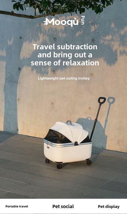 Lightweight Pet Travel Carrier Large Capacity Cat Backpack Shock-Absorbent Rolling Dog Trolley Adjustable Handle Pet Stroller