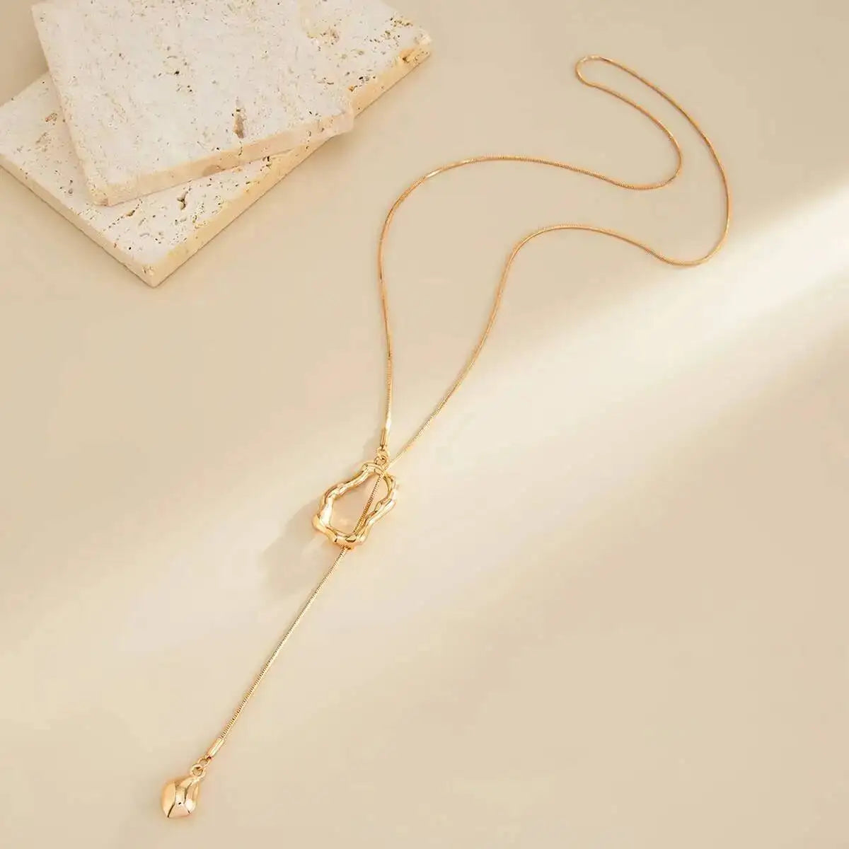 Unique Sexy Long Chain Geometric Pendant Choker Necklace for Women Vintage Adjustable Sweater Cross Chain Jewelry Gift