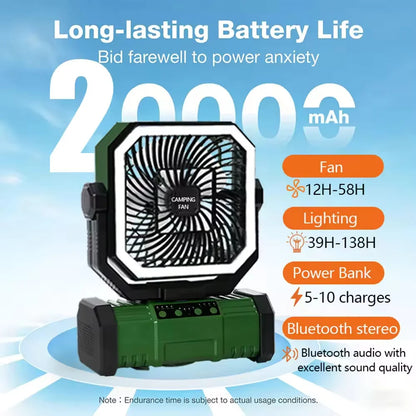 Multifunctional Portable Cooling Fan 20000mAh Waist‑clip Fan,Folding Hand‑held Turbo Fan,270°Rotatable Camping Fan With LED Light Outdoor Rechargeable Mini Air Cooler For Camping Working Travel