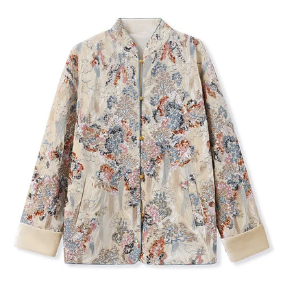 Chinese Style Tang Clothes Sequin Embroidery Hanfu Vintage Mandarin Collar Jacket Lady Elegant Tops Autumn Spring Outwear