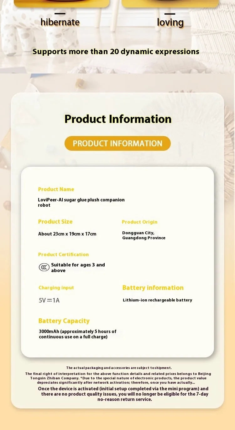 loviPeer Artificial Intelligence AI Bean Bag Deepseek Desktop Robot Conversation Chat Companion Plush Toy