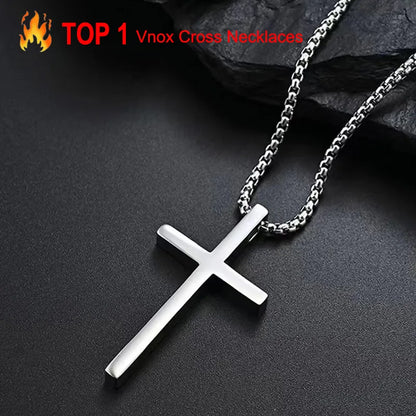 Cross Necklace for Men Women, Silver Color Plain Cross Pendant Collar with Stainless Steel Box Chain
