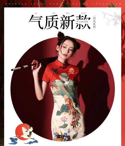 Y2K New Fashion Vintage Cheongsams Chinese Traditional Dress Personality Printed Improved Qipao ципао 치파오 Robe Soirée