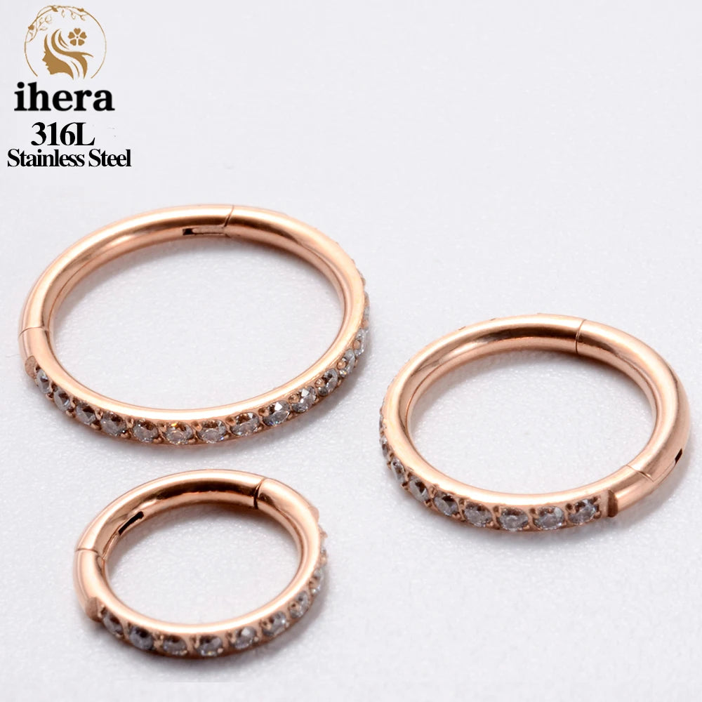 1/10/50PCS Stainless Steel Zircon Hinged Segment Nose Septum Clicker Ring Round Earrings Hoops Ear Tragus Helix Piercing Jewelry