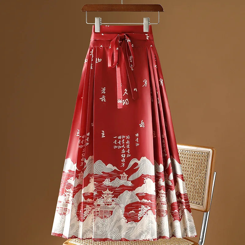 Vintage Maxi Chinese Style Horse Face Skirts for Women Saia One-piece Long Hanfu Pleated Skirt Woman Clothing Faldas Harajuku
