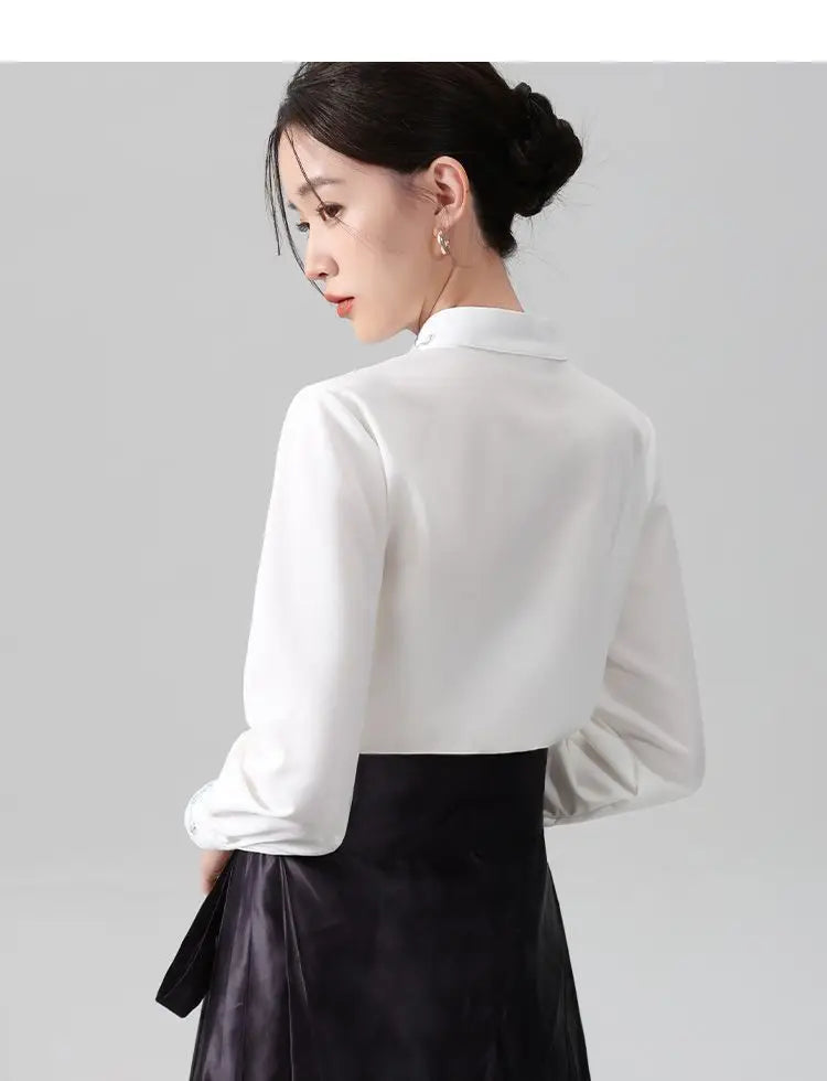 Chinese Style Standing Collar Long Sleeved Shirt for Early Spring Style with Embroidered Chinese Style Women's Clothing Inside