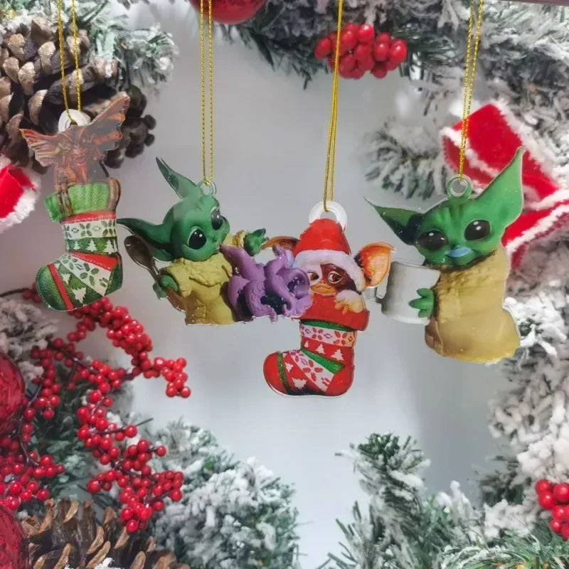 New 2D Christmas Gremlins Ornament Fairy Light Santa Hat Gizmo Figurine Hanging Pendant Decor Christmas Tree Party Acesssories