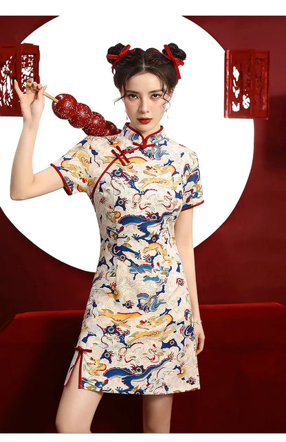 Chinese Dragon Pattern Vintage Improved Qipao Chinese Traditional Dress Niche Design Chinese Dress ципао Vestidos Para Mujer