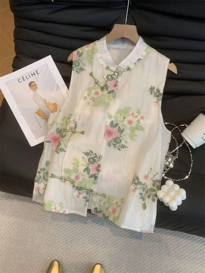 New Women's Jackets Women's vest Amoi Chinese Beaded Embroidered Fashion Beautiful Vest Coat Women's National Temperament Coat