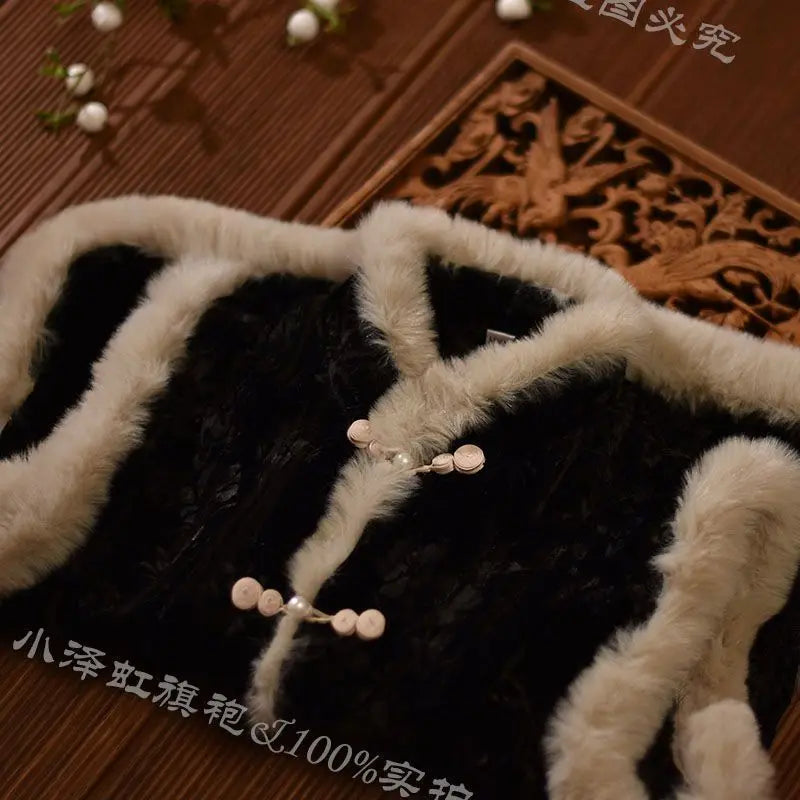New Chinese Vest Chinese Style Tang Suit Retro Black Plus Velvet Sleeveless Chinese Jacket Horse Clip Winter Cardigan Women