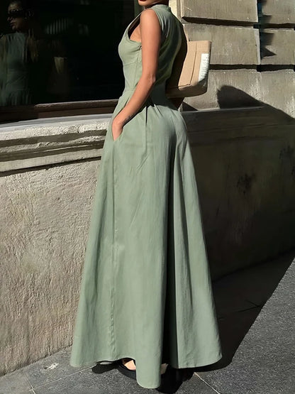 High Waisted Loose Pockets Jumpsuits