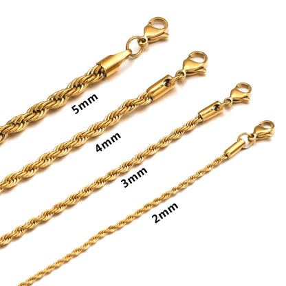 Stainless Steel Bracelet For Women Men 2/3/4/5/6MM Gold Color Twisted Rope Chain Bangle Fashion Never Fade Jewelry Accessories