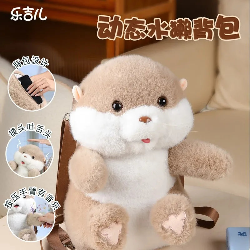 Cute Little Animal Cartoon Backpack Otter Backpack Intelligent Plush Toys Can Sing Stick Out Your Tongue A Birthday Present