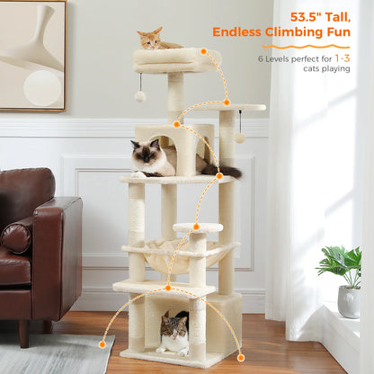 Large Cat Tree and Tower for Indoor Cats With Sisal-Covered Scratching Posts Spacious Hammock Padded Perches and Condos Cat Toys