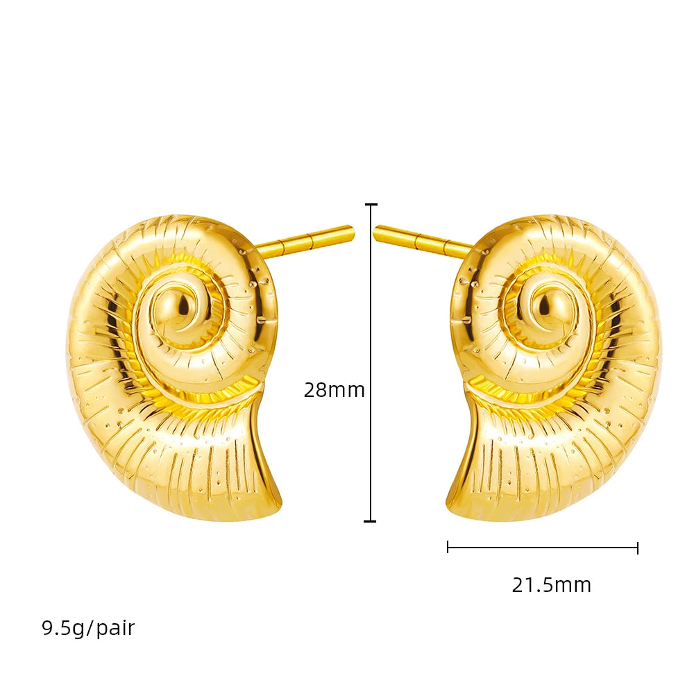 Vintage Stainless Steel Gold Plated Texture Snail Conch Shell Earrings for Women CZ Zircon Starfish Earring Beach Jewelry Gifts