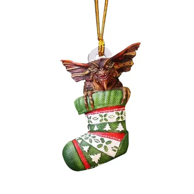 New 2D Christmas Gremlins Ornament Fairy Light Santa Hat Gizmo Figurine Hanging Pendant Decor Christmas Tree Party Acesssories