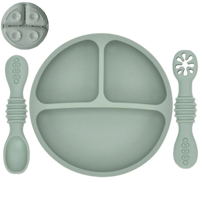 Silicone Baby Sucker Silicone Dining Plate Rice Spoon Set Cute Cartoon Children Dishes Smile Face Baby Tableware Retro Kid Bowl