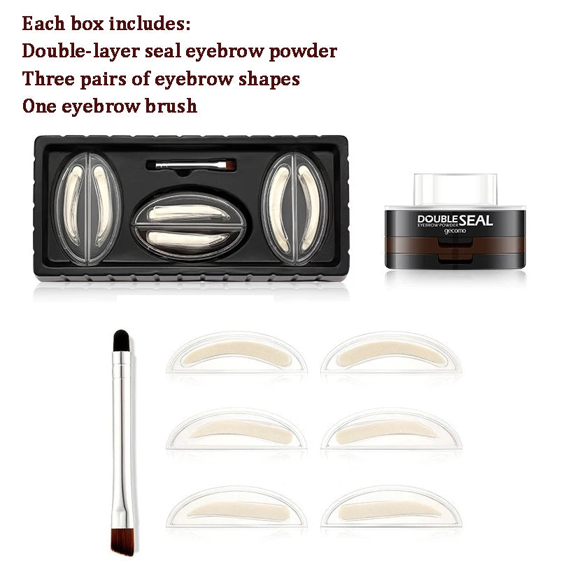 2 Color Eyebrow Powder Stamp Kit Quick Make Up Perfect Brow Shape Reusable Eyebrow Seal Stamp Brow Stencil Powder Palette