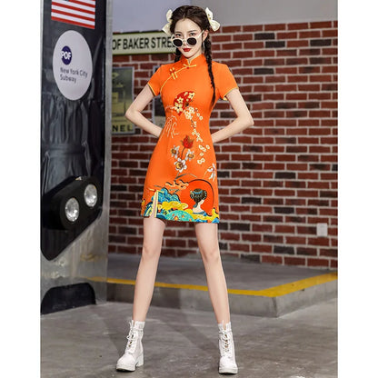 Y2K High Street New Fashion Cheongsams Women Improved Qipao Personality Printed Chinese Dress ципао 치파오 Robe Soirée Femme Luxe