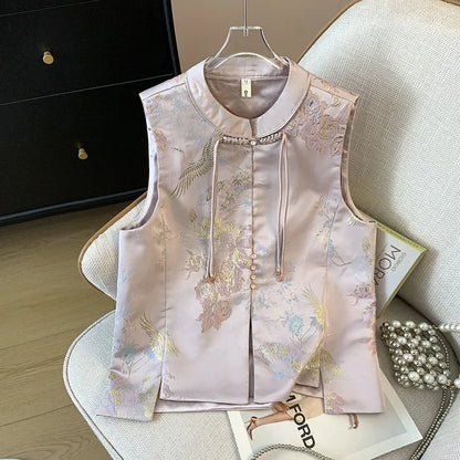 Thin Streetwear Casual Vintage Quality Chinese Ethnic Style Jacket Vests for Women Clothing Coats Fashion Clothes Embroidery