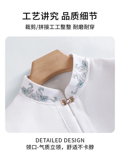 Chinese Style Standing Collar Long Sleeved Shirt for Early Spring Style with Embroidered Chinese Style Women's Clothing Inside