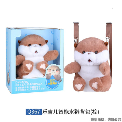 Cute Little Animal Cartoon Backpack Otter Backpack Intelligent Plush Toys Can Sing Stick Out Your Tongue A Birthday Present