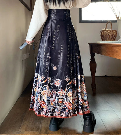 Vintage Maxi Chinese Style Horse Face Skirts for Women Saia One-piece Long Hanfu Pleated Skirt Woman Clothing Faldas Harajuku